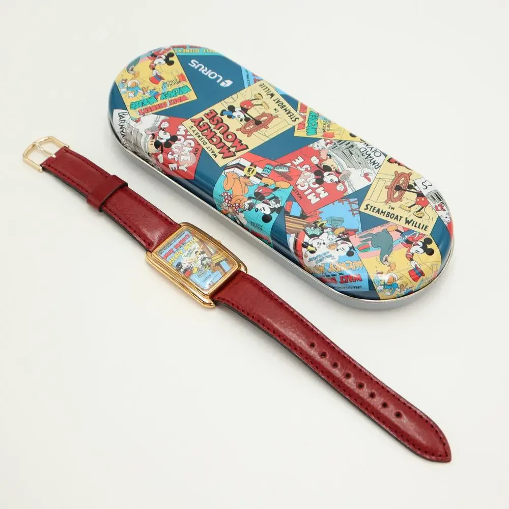 Lorus Mickey Mouse Walt Disney Building Tank 27mmm Watch Leather NOS NEW in Tin